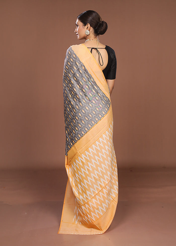 Grey Ikkat Silk Saree With Blouse Piece