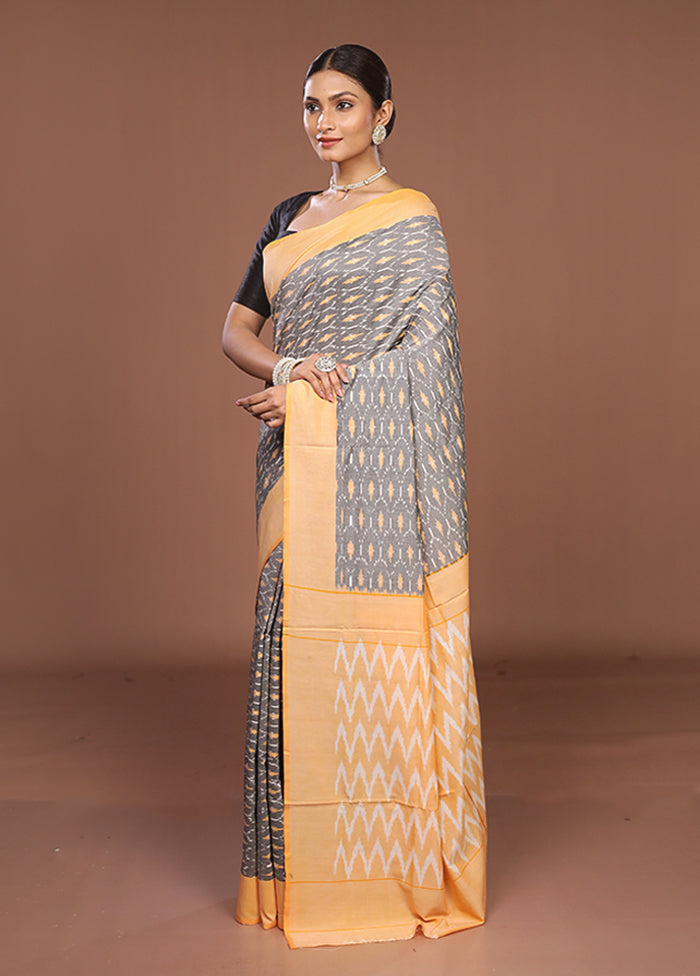 Grey Ikkat Silk Saree With Blouse Piece