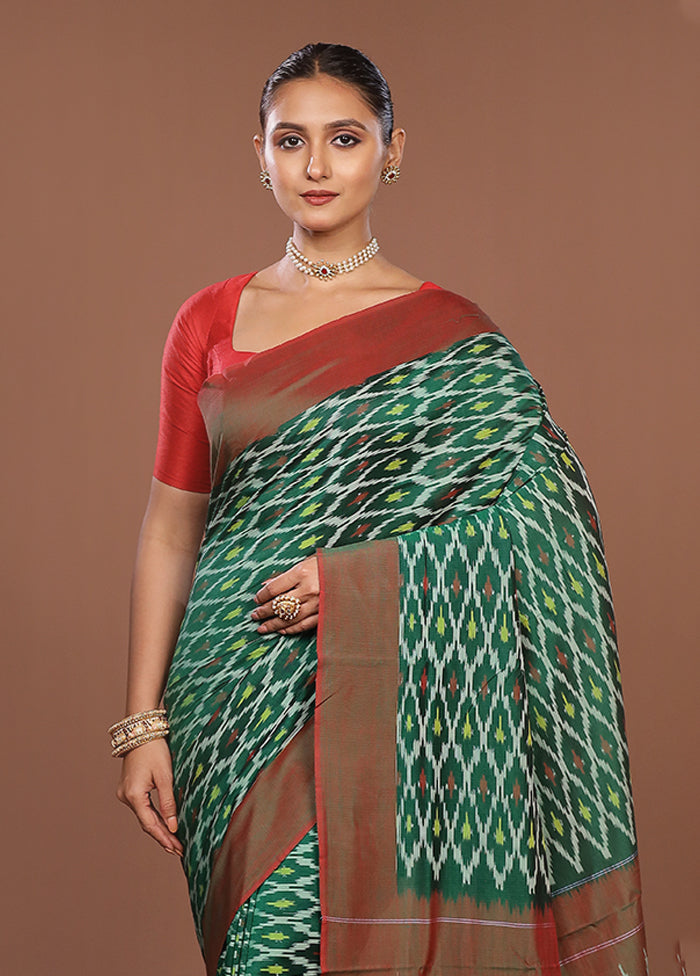 Green Ikkat Silk Saree With Blouse Piece