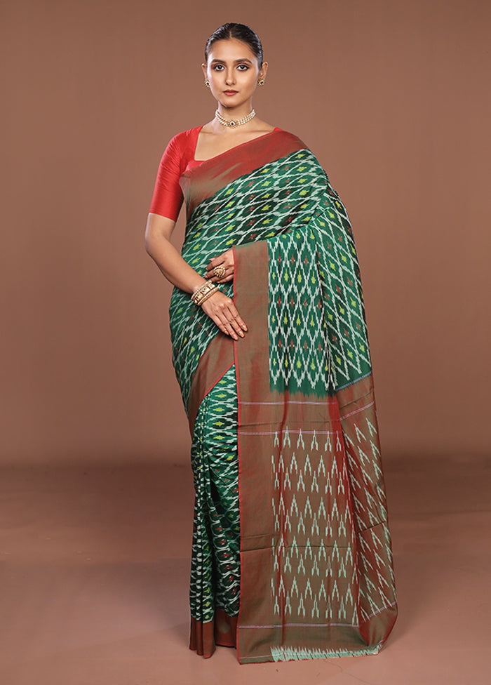 Green Ikkat Silk Saree With Blouse Piece
