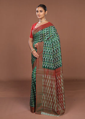 Green Ikkat Silk Saree With Blouse Piece