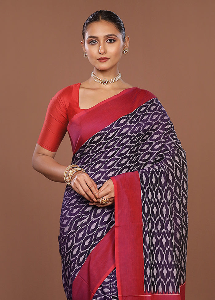 Blue Ikkat Silk Saree With Blouse Piece