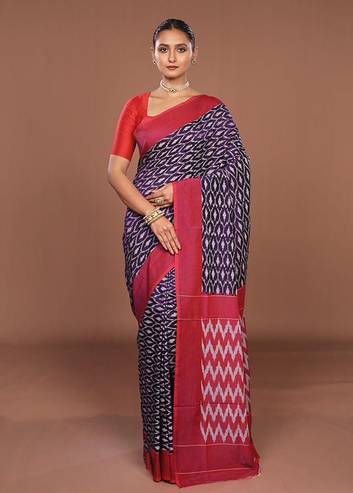 Blue Ikkat Silk Saree With Blouse Piece