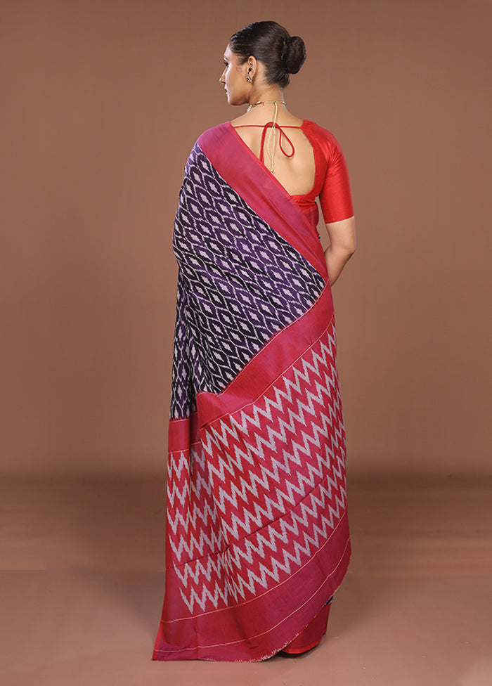 Blue Ikkat Silk Saree With Blouse Piece