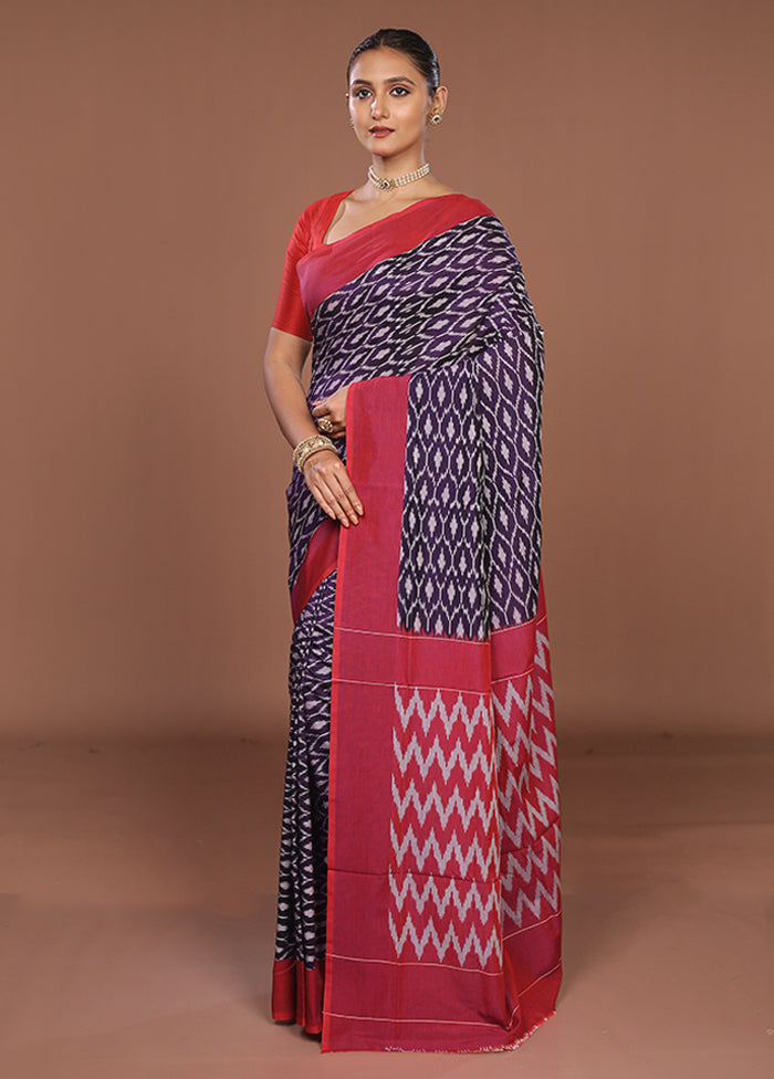Blue Ikkat Silk Saree With Blouse Piece