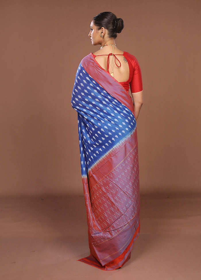 Blue Ikkat Silk Saree With Blouse Piece