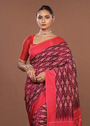 Pink Ikkat Cotton Saree Without Blouse Piece