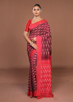 Pink Ikkat Cotton Saree Without Blouse Piece