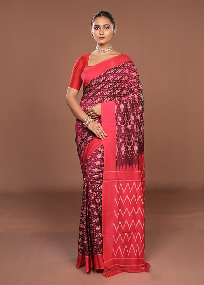 Pink Ikkat Cotton Saree Without Blouse Piece