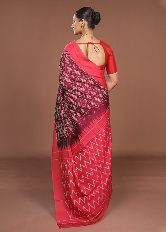 Pink Ikkat Silk Saree With Blouse Piece