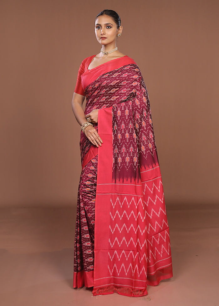 Pink Ikkat Cotton Saree Without Blouse Piece