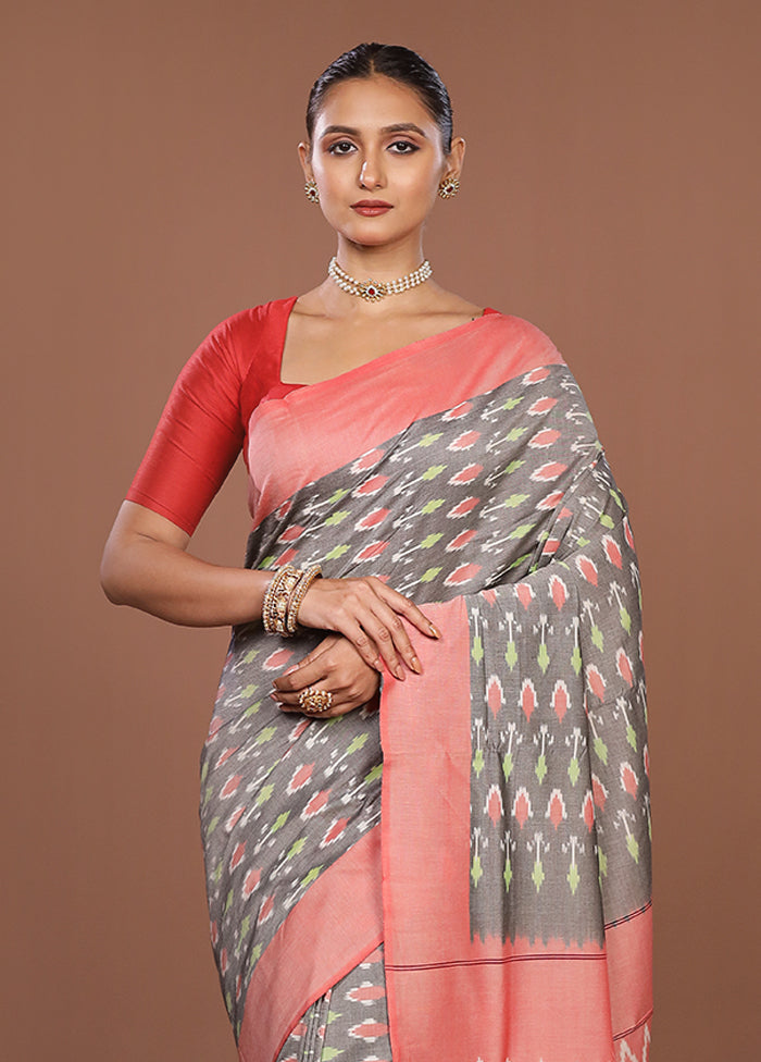 Red Ikkat Silk Saree With Blouse Piece