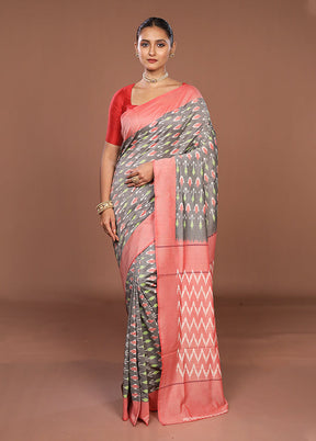 Red Ikkat Silk Saree With Blouse Piece