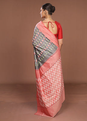 Red Ikkat Silk Saree With Blouse Piece