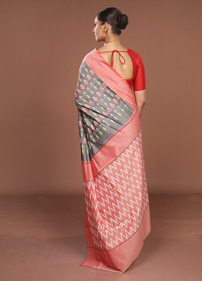Red Ikkat Silk Saree With Blouse Piece