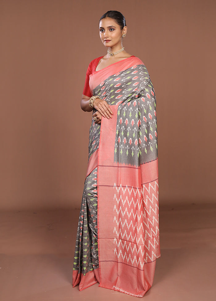 Red Ikkat Silk Saree With Blouse Piece