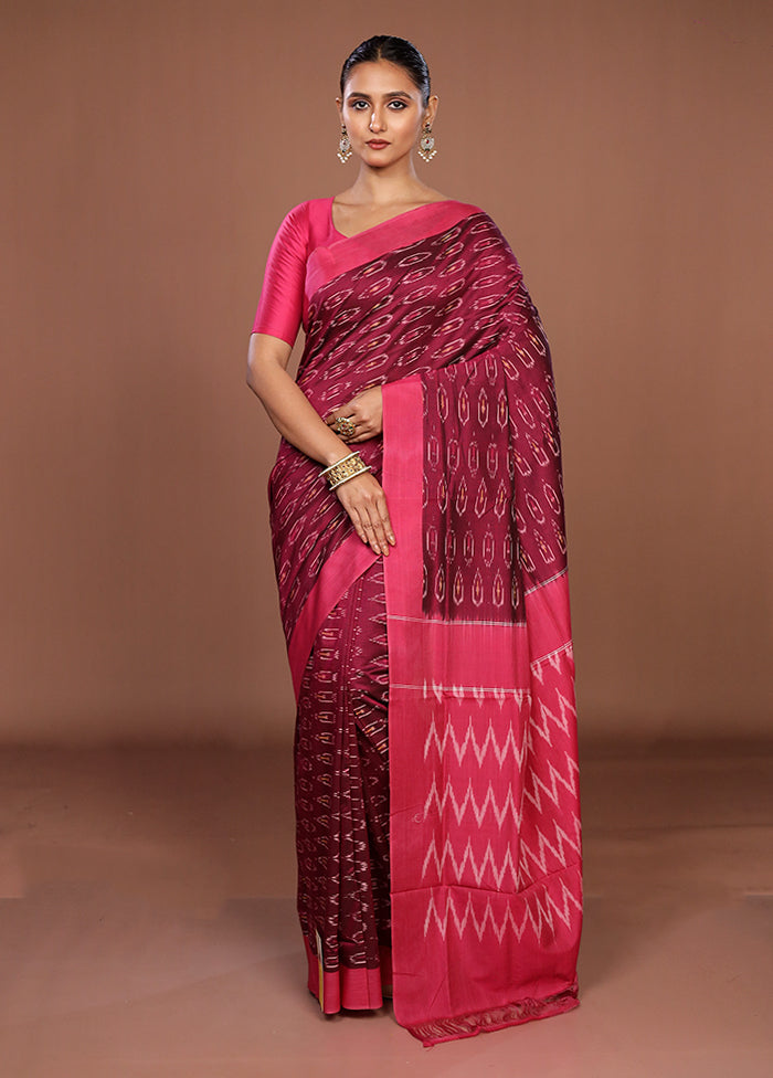Purple Ikkat Silk Saree With Blouse Piece