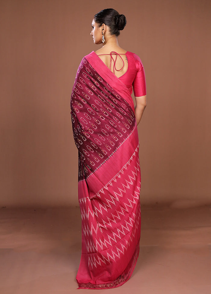 Purple Ikkat Silk Saree With Blouse Piece