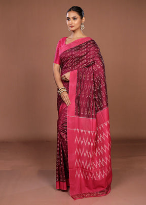 Purple Ikkat Silk Saree With Blouse Piece