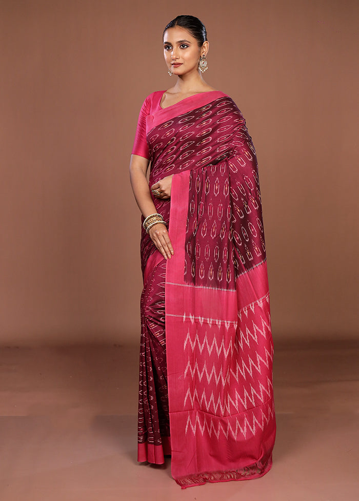 Purple Ikkat Silk Saree With Blouse Piece