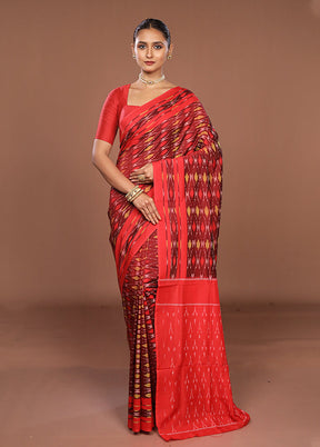 Red Ikkat Silk Saree With Blouse Piece
