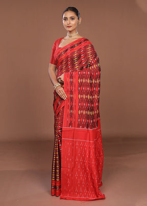 Red Ikkat Silk Saree With Blouse Piece