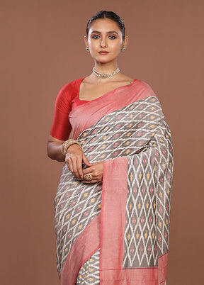 Grey Ikkat Silk Saree With Blouse Piece
