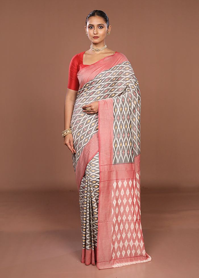 Grey Ikkat Silk Saree With Blouse Piece