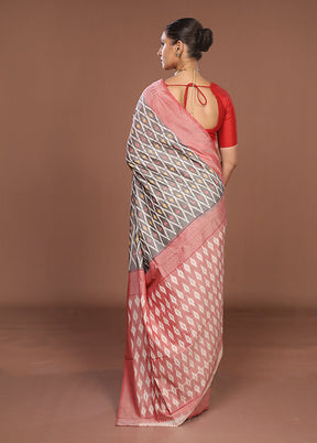 Grey Ikkat Cotton Saree Without Blouse Piece