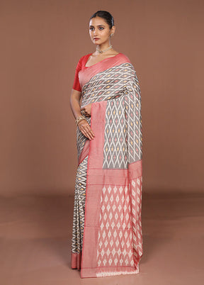 Grey Ikkat Cotton Saree Without Blouse Piece
