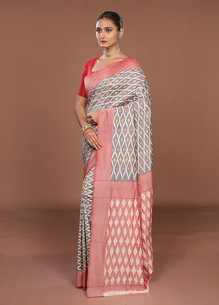 Grey Ikkat Cotton Saree Without Blouse Piece