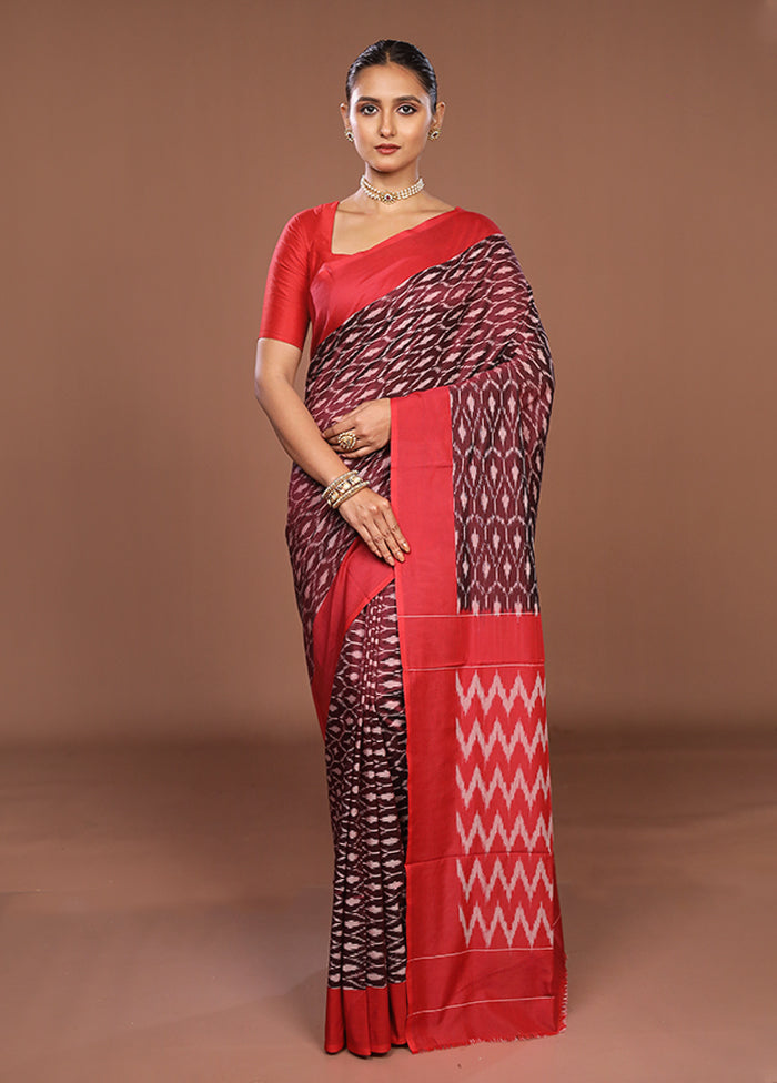 Maroon Ikkat Cotton Saree Without Blouse Piece