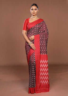 Maroon Ikkat Cotton Saree Without Blouse Piece