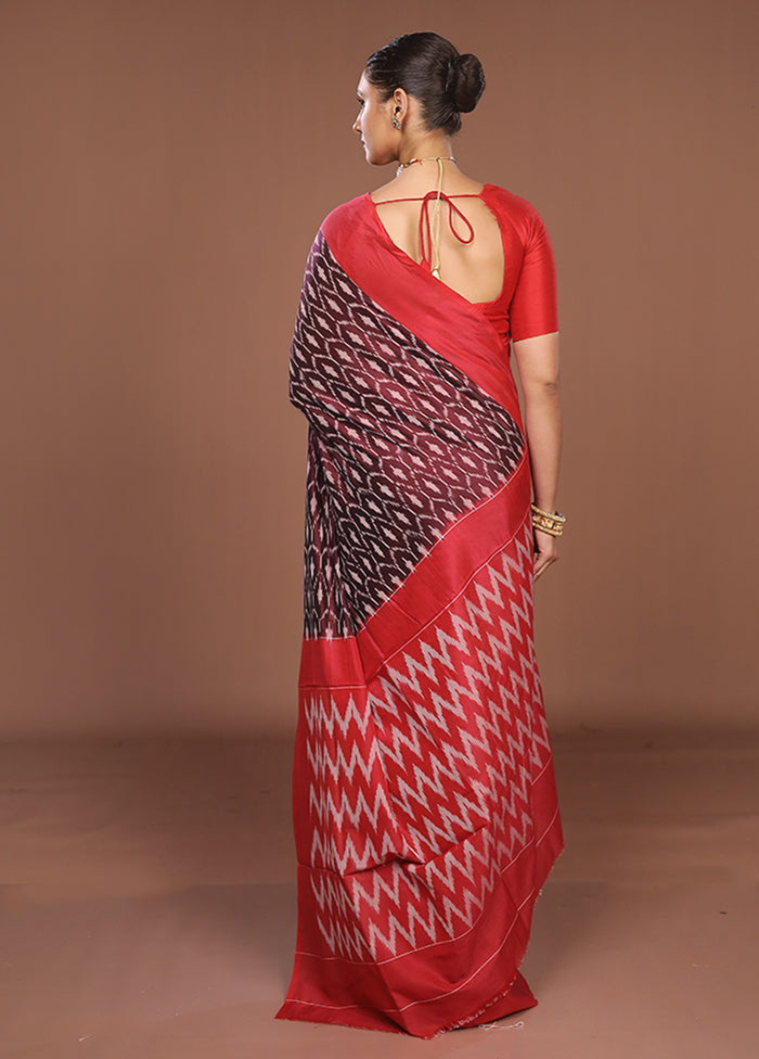 Maroon Ikkat Cotton Saree Without Blouse Piece