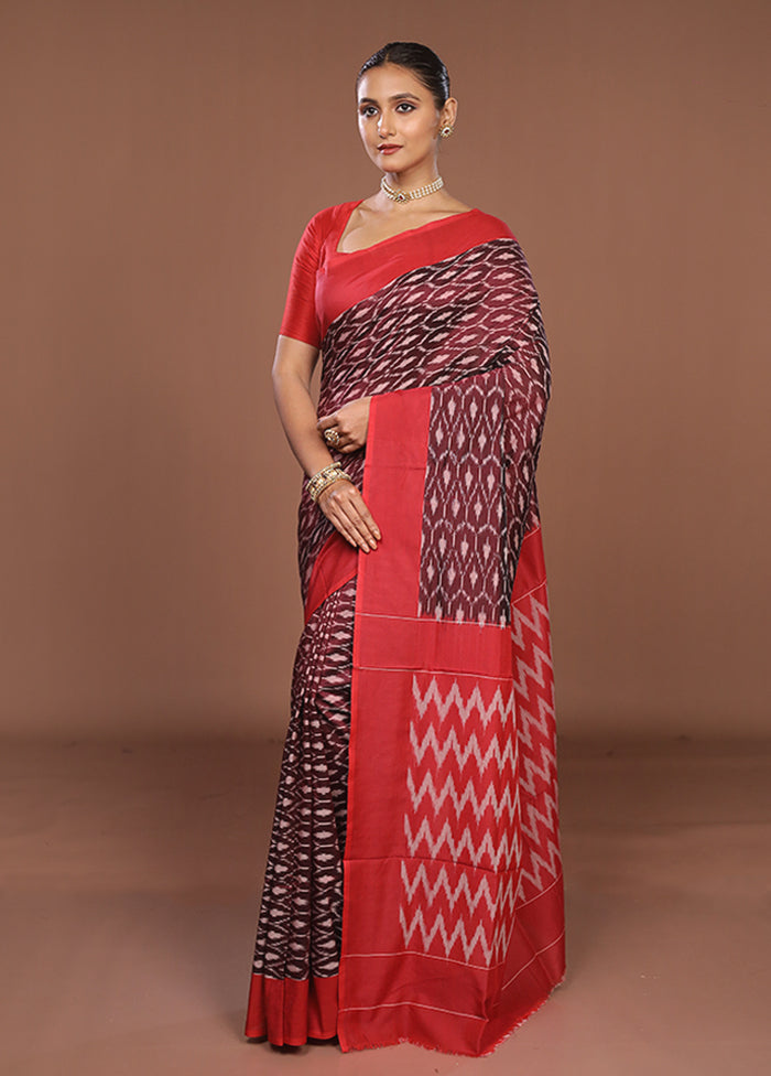 Maroon Ikkat Cotton Saree Without Blouse Piece