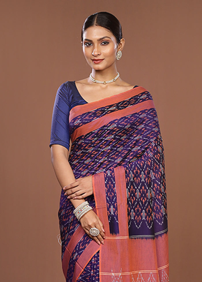 Blue Ikkat Silk Saree With Blouse Piece