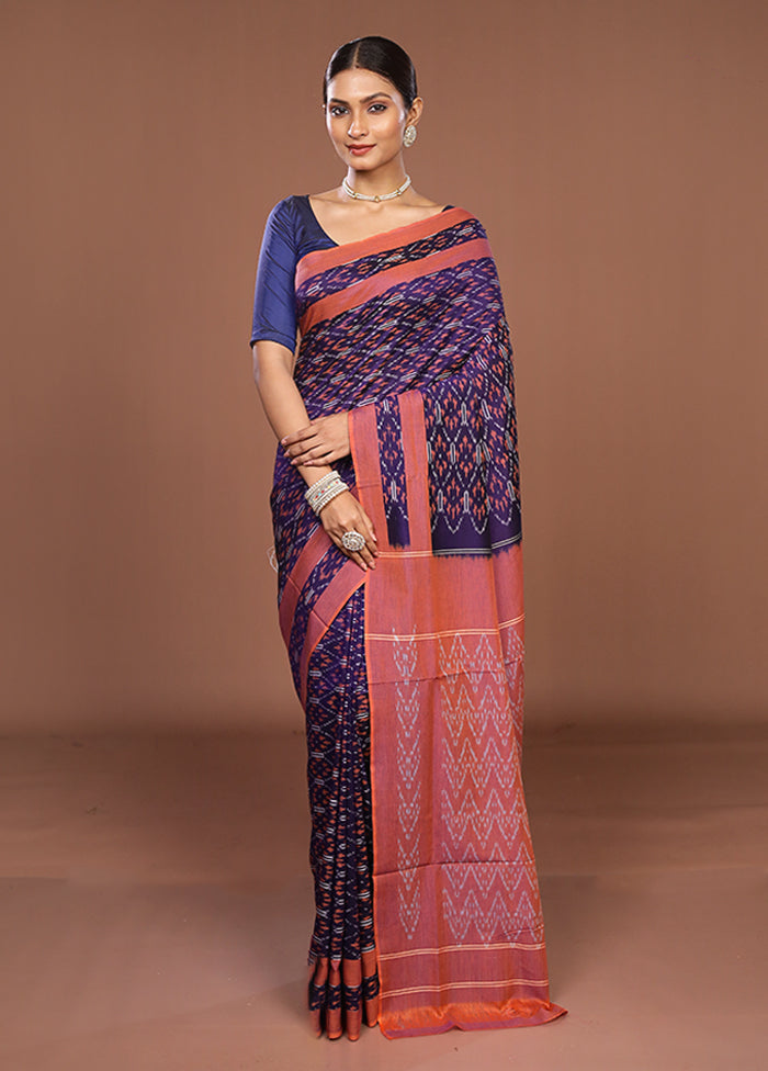 Blue Ikkat Silk Saree With Blouse Piece
