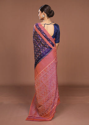 Blue Ikkat Silk Saree With Blouse Piece