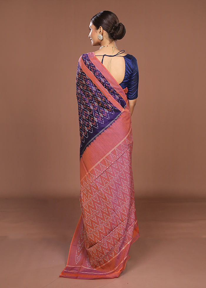 Blue Ikkat Silk Saree With Blouse Piece