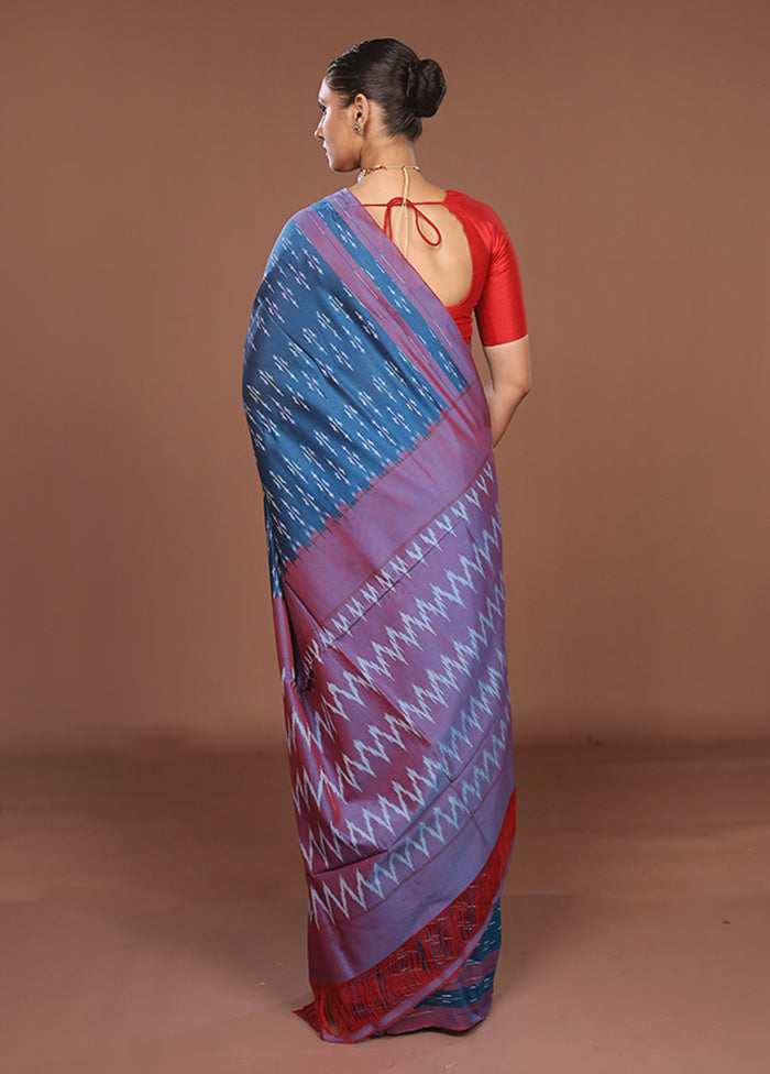 Blue Ikkat Silk Saree With Blouse Piece