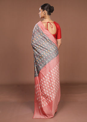 Grey Ikkat Silk Saree With Blouse Piece
