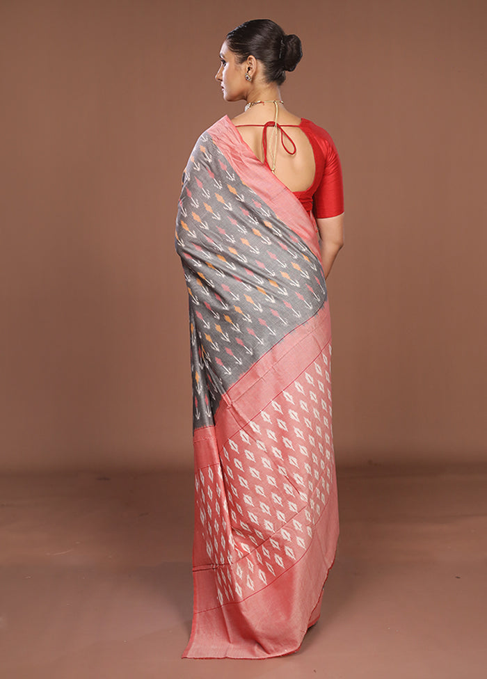 Grey Ikkat Silk Saree With Blouse Piece