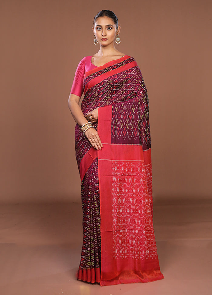 Purple Ikkat Silk Saree With Blouse Piece