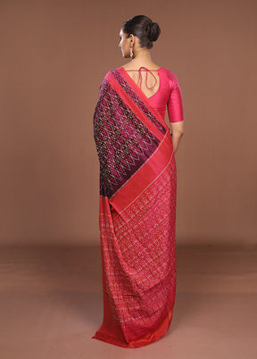 Purple Ikkat Silk Saree With Blouse Piece