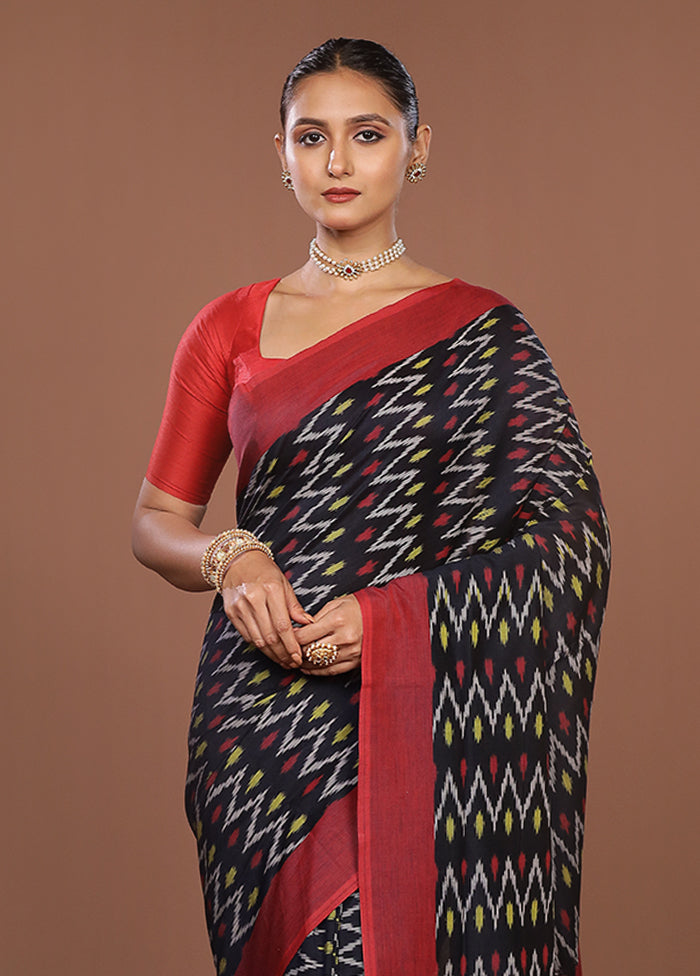 Black Ikkat Silk Saree With Blouse Piece