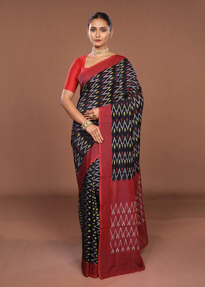 Black Ikkat Silk Saree With Blouse Piece