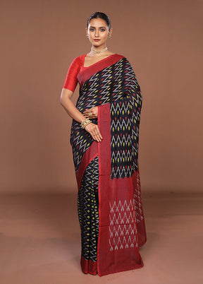 Black Ikkat Silk Saree With Blouse Piece