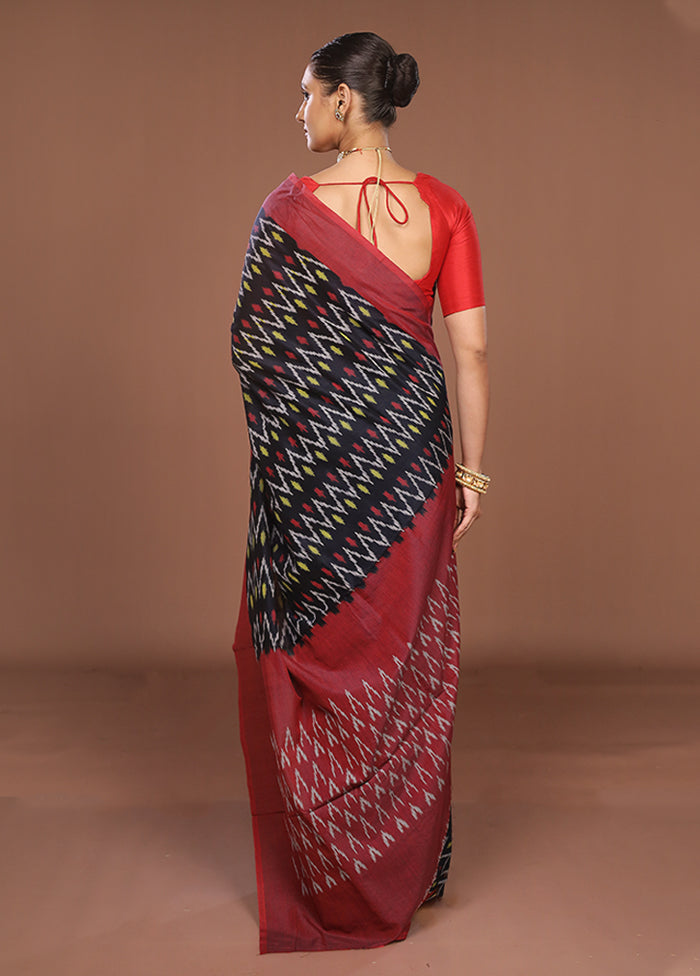 Black Ikkat Silk Saree With Blouse Piece