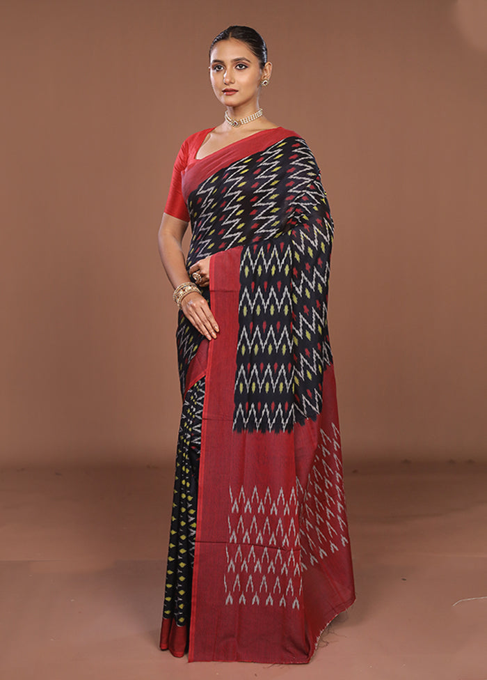 Black Ikkat Silk Saree With Blouse Piece