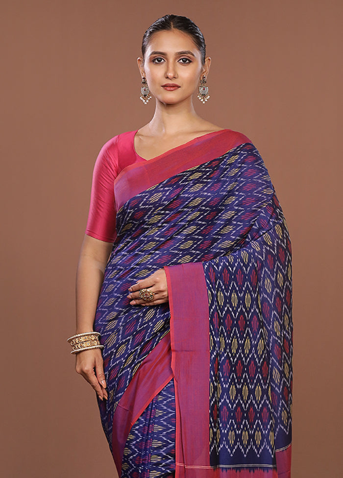 Blue Ikkat Silk Saree With Blouse Piece